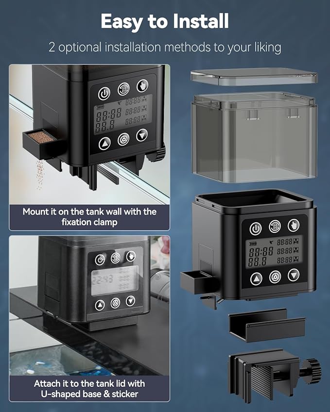 Pawfly Automatic Fish Feeder for Aquarium, Auto Vacation Timer for Fish Tank 320 ml Adjustable Food Dispenser for Powder Pellets and Granules, Battery Operated