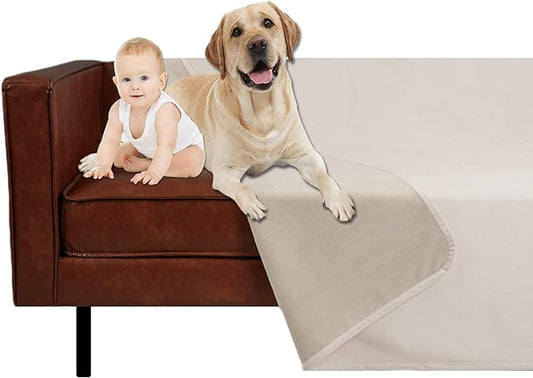 Ameritex Pet Bed Blanket Reversible 100% Waterproof Velvet Super Soft for Sofa and Bed (40x60 Inches, Cream+Beige)