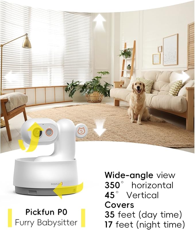 P0 AI Pet Camera with 2K Tracking, Auto Video Recording Editing & Smart Alerts, 350° Panoramic View with Night Vision, Two-Way Audio, Privacy Protection & Local Storage for Cat/Dog Monitoring