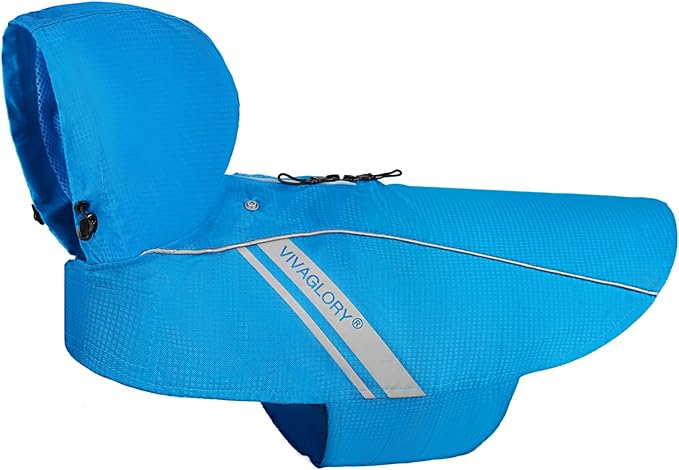 VIVAGLORY Wetoff Dog Raincoat, Rain Coat for Dog All Seasons Adventure, Rain Jacket with Harness Hole & Hood, Reflective Lightweight Waterproof for Doggy & Puppy, L, Blue
