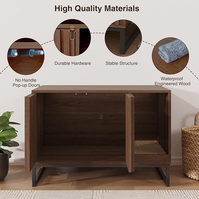 Cat Litter Box Enclosure, Modern Hidden Litter Box Furniture with Scratch Pad, Indoor Cat Washroom House End Table, Entryway Bench for Livingroom (Walnut)
