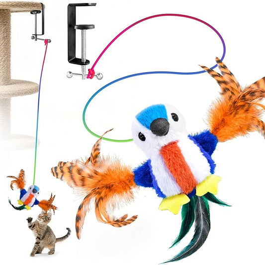 Cat Toys Flapping Bird, Interactive Catnip Cat Toy with Touch/Timed Automatic Activate, Multi Functions Parrot Toy, Lifelike 4 Animal Sounds, Rechargeable Kicker Exercise Toys for All Breeds