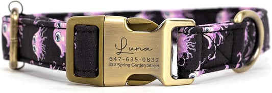 Personalized Dog Collar with Name and Phone Number Engraved,Adjustable Custom Puppy Collar,Organic Cotton Pet Collar for Small Medium Large Boy Girl Dogs