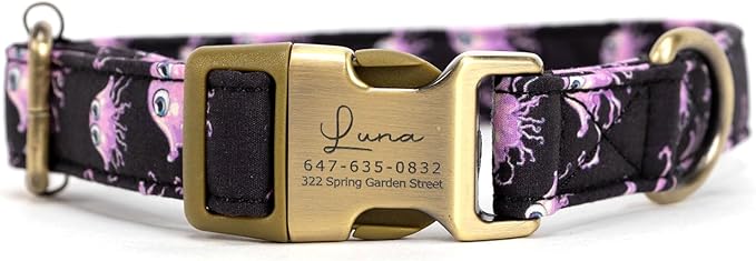 Personalized Dog Collar with Name and Phone Number Engraved,Adjustable Custom Puppy Collar,Organic Cotton Pet Collar for Small Medium Large Boy Girl Dogs