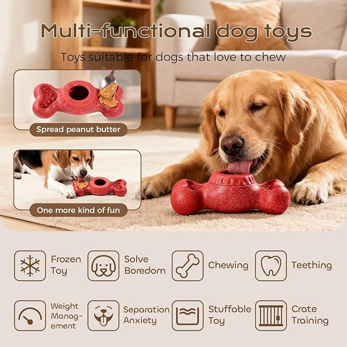 Freeze Bone for Dogs - Frozen Treat Chew Dog Toy for Aggressive Chewers to Keep Them Busy, Ice Cream Holder Freezebone with Mold Cups, Fillable Cognitive Licking Toy, Red