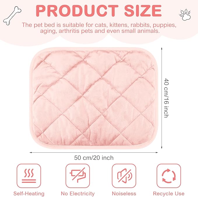 4 Pack Self Heating Cat Pad Self Warming Dog Mat Reflects Body Heat Extra Warm Thermal Pet Pad Washable Dog Cat Bed Crate Bed Mat Blanket (Pink,16 x 20 Inch)