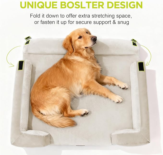 Orthopedic Dog Bed for Extra Large Dogs, XXL Waterproof Egg Crate Memory Foam Pet Bed Bolsters with Removable Washable Cover & Non-Slip Bottom, Tennis Ball Toy, 45x35