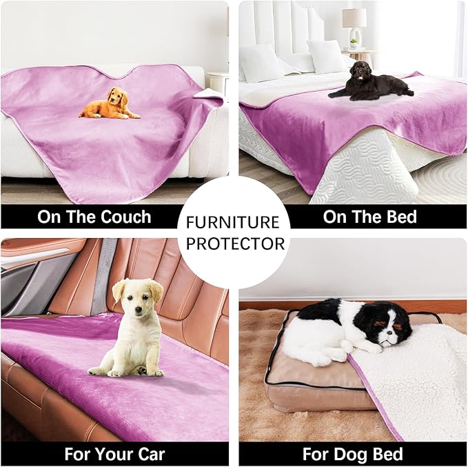 Waterproof Dog Blanket for Couch, Leak Proof Pet Blanket for Indoor Cats, Plush Sherpa Puppy Throw Furniture Protector for Sofa Bed(50"x60",XL,Purple)