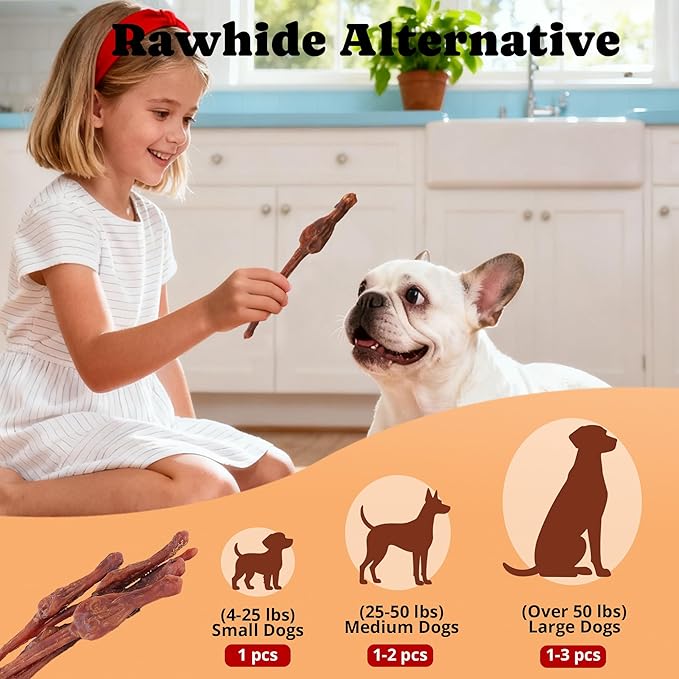 Rawhide Free Dog Chews,7inch Bully Sticks Alternative Healthy Treats for Medium/Large Dogs,Low Odor & Digestible Bully-Flavor Dog Snacks with Sensitive Stomachs,10 Count