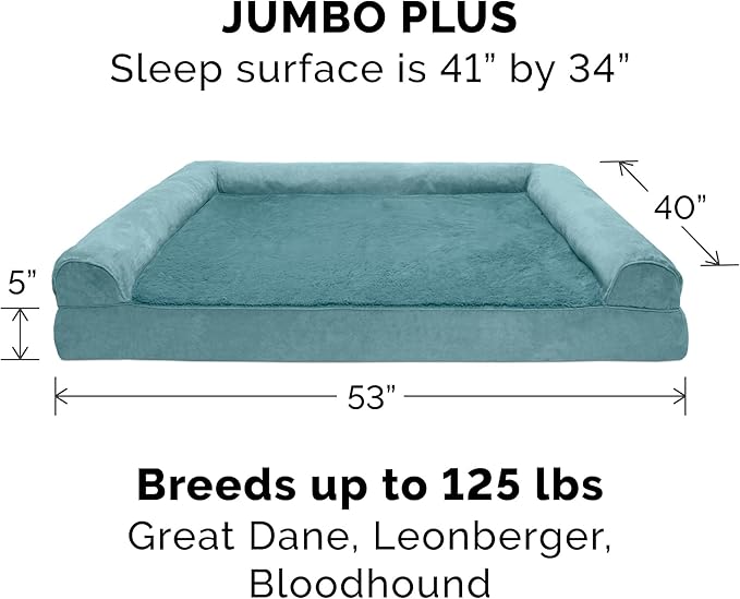 Furhaven Orthopedic Dog Bed for Large Dogs w/ Removable Bolsters & Washable Cover, For Dogs Up to 125 lbs - Plush & Suede Sofa - Deep Pool, Jumbo Plus/XXL