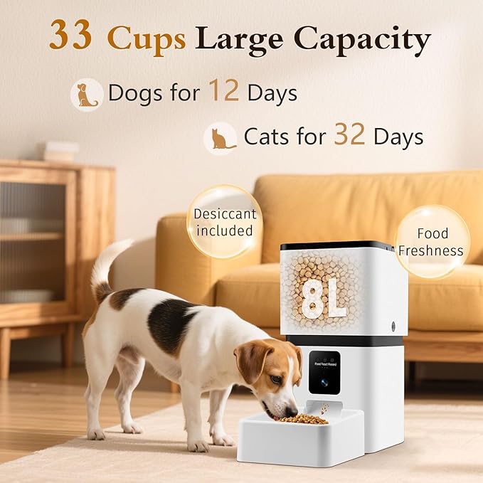 Automatic Dog Feeder with Camera WiFi: 33 Cups 5G App Control Easy Setup Cat Food Dispenser - HD 1080P Video Recording Timed Pet Feeder for Cat Dog Small-Pet