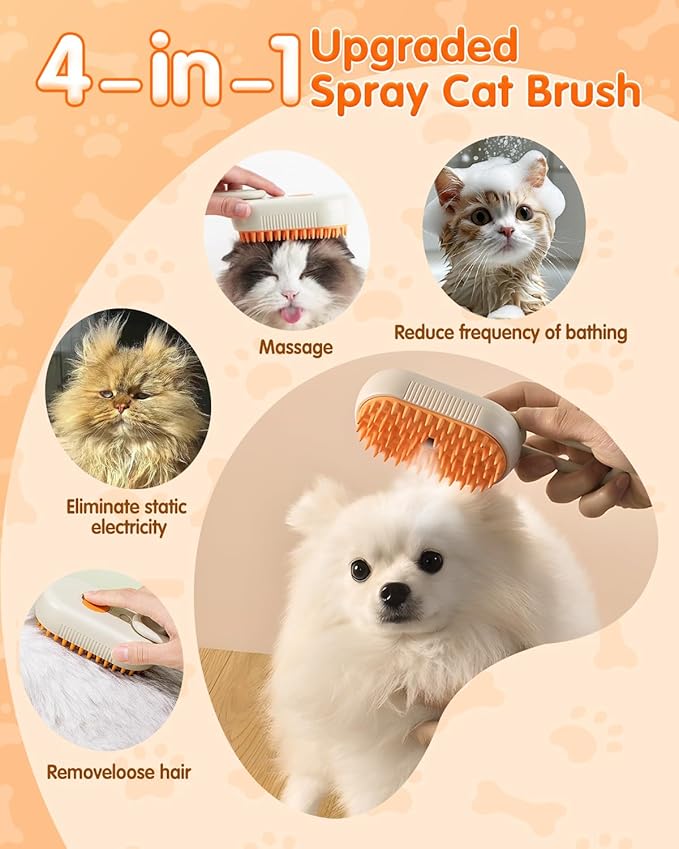 2026 New Pet Steam Brush, Cat Steam Brush for Shedding & Deshedding - 3-in-1 USB Rechargeable Pet Hair Removal Comb with Water Tank, for Indoor Long/Short Haired Cats & Dogs (White)