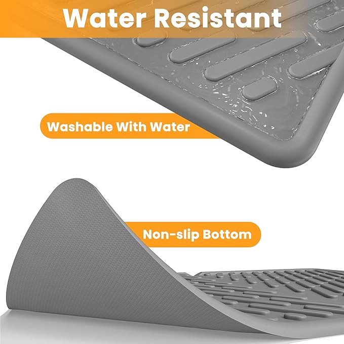 Pieviev Cat Litter Box Mat, 24"x 17" EVA Scratch Resistant Litter Trapping Mat, Easy Clean for Scatter Control, Soft on Kitty Paws, Waterproof & Urine Proof for Indoor Use, Gray