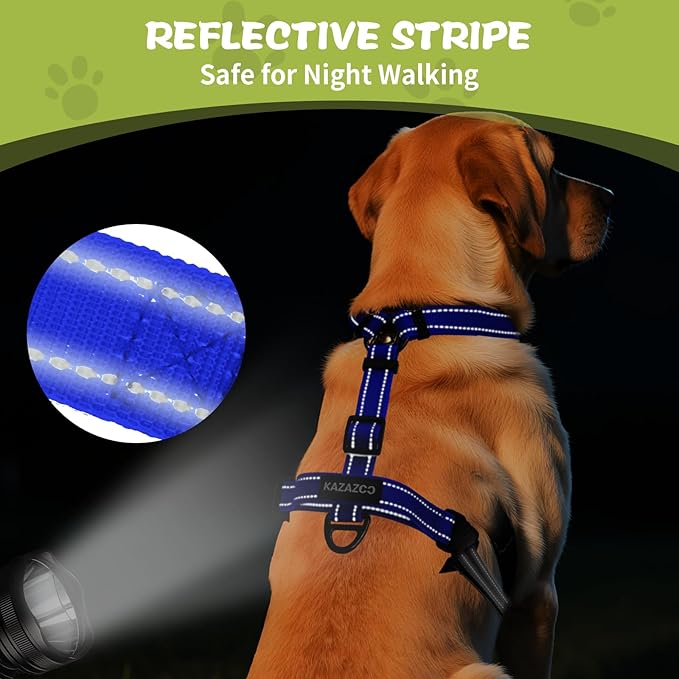 No-Pull Harness,Y-Shaped Design,Buckle-Neck Balance Harness with Reflective Stitching, Ideal for Dog Training and Night Walking, Padded Handle, Durable High-Tensile Nylon Blue-S