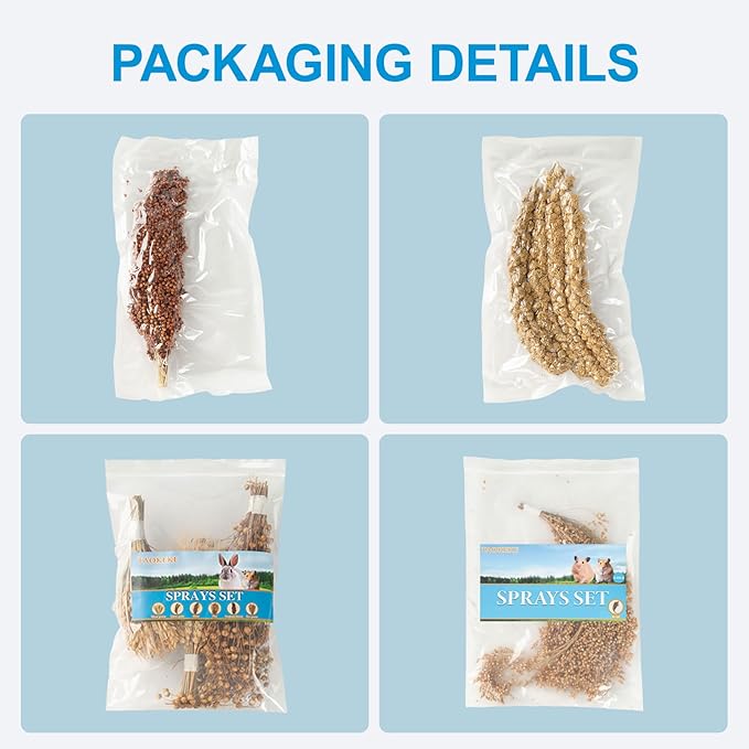 Hamster Spray Set - Natural Snack Grains & Chew Toys for Cage Decoration Accessories, Soft Bedding for Dwarf Syrian Hamsters, Gerbils, Mice & Small Pets