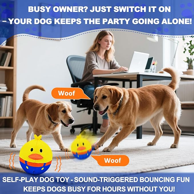 Interactive Dog Toys, Responds to Barks, Nudges & Paws, Keep Them Busy for Hours! Rechargeable Hard-Wearing Oxford Fabric Self-Play Puppy Toy with Motion/Sound Feedback, Dog Indoor-Play Toy