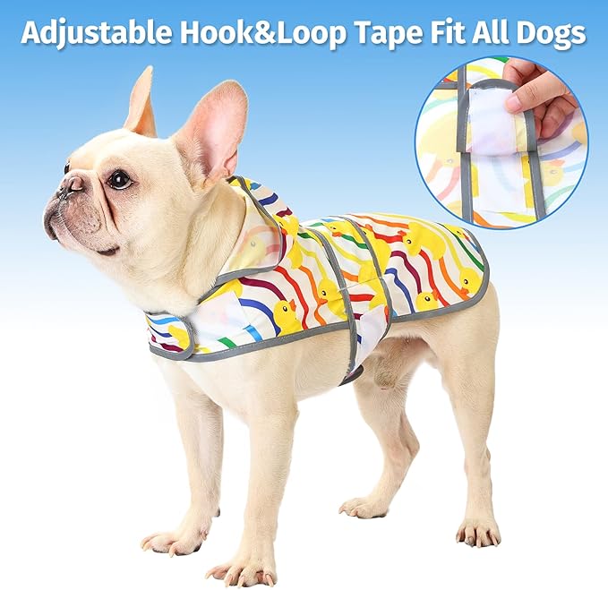 Dog Raincoats for Medium Dogs Waterproof Hooded Rain Jacket with Reflective Strips Leash Hole & Poncho Adjustable Fit (Rainbow,M)