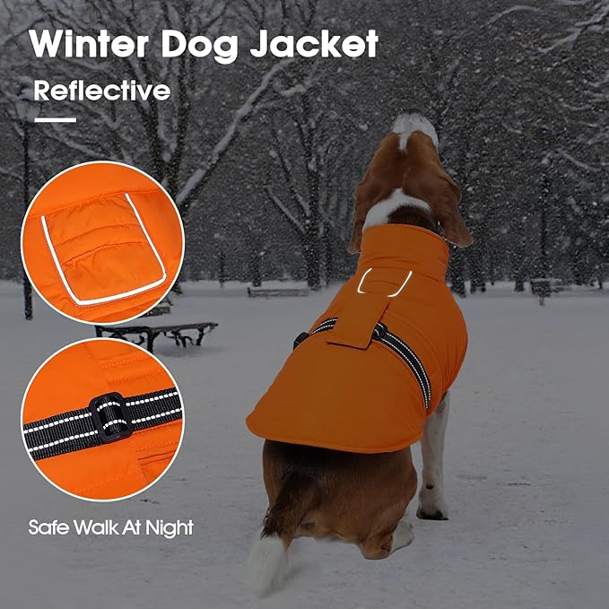 IECOii Dog Cold Weather Coats - Reflective Winter Jackets Adjustable Windproof Snow Jacket for French Bulldog & Corgi, Waterproof Warm Vest with Fleece Lining for Outdoor Adventures, Pink, Size L