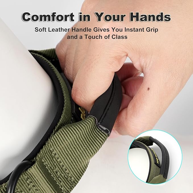 Plutus Pet Tactical Dog Collar with Tracker Packet for AirTag, Adjustable Reflective Nylon Collar, Metal Buckle, Leather-Wrapped Handle, Soft Padded for Medium Large Dogs (Ranger Green, L)