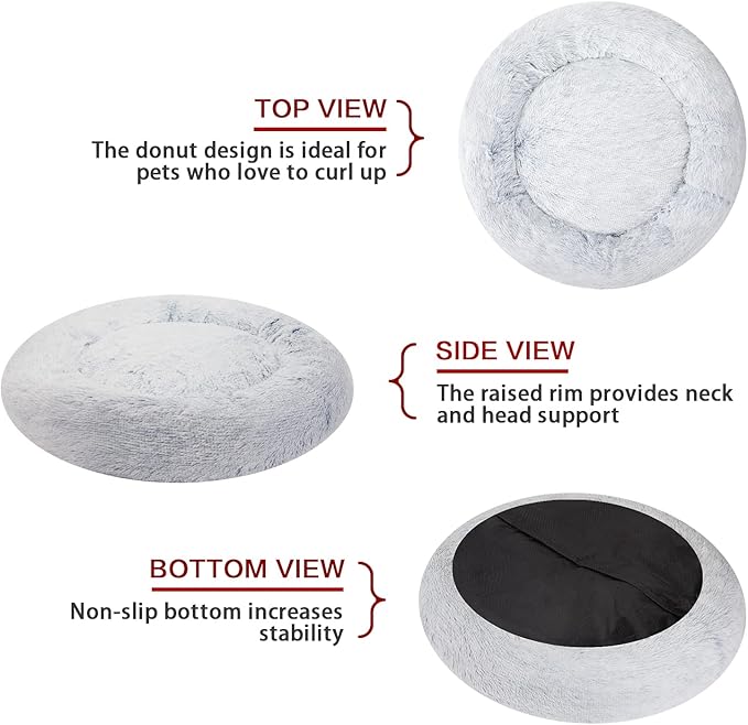 Bedfolks Calming Donut Dog Bed, 36 Inches Round Fluffy for Large Dogs, Anti-Anxiety Plush, Machine Washable (Light Blue, Large)