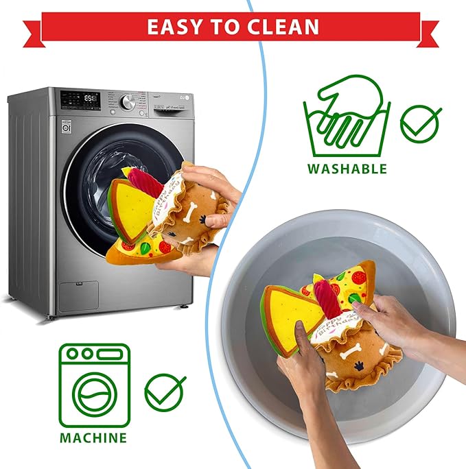 Birthday Dog Toys Crinkle Dog Toy Squeak Cake Toy Aggressive chew Toys for Puppy Sandwiches Pizza Party Dog Toy Interactive Birthday Toy with 3 Pack for Dog Birthday