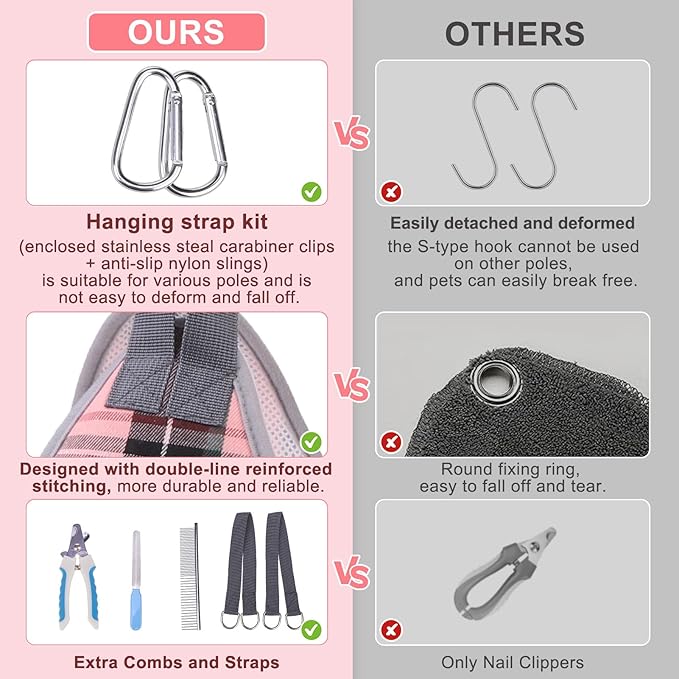 BEAUTYZOO Dog Grooming Hammock for Small Dogs Cat- Dog Sling for Nail Trimming/Clipping- Dog Hanging Harness Holder with Thick Fabric Neck Support & Strap Restraint Claw Care, Pink XS