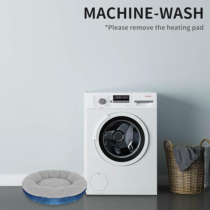 Heated Cat Beds for Indoor Cats Warming Cat Beds Super Soft Machine Washable Thermo Kitty Electric Heating Bed 19 Inches Round