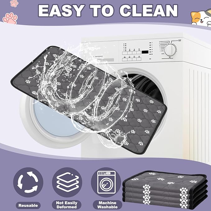 Riakrum 4 Pack Self Heating Cat Bed Pad Self Warming Pet Dog Mat Non Slip Washable Cat Kennel Crate Pad with Storage Bag for Indoor Outdoor Small Medium Dog Kitten(XL, 28 x 45 Inches)