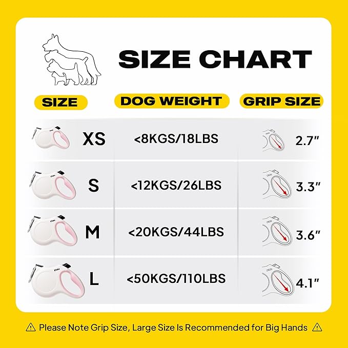 Fida Retractable Dog Leash Large Breed, Heavy Duty 16 ft Dog Walking Leash for Large Dogs up to 110 lbs, 360° Tangle Free, White