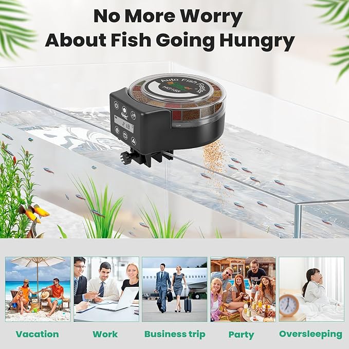 hygger Automatic Fish Feeder for Aquarium: Auto Fish Food Dispenser with LED Display & Timer, Precision Auto Aquarium Vacation Feeder for Fishes with 3 AA Batteries for Betta Turtle Goldfish