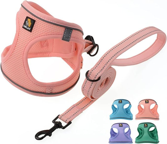 BELLA & PAL Step in Vest Harness for Small and Medium Dogs, No Pull Small Dog Harness with Leash Set, Comfortable Air Mesh Dog Vest Harness with Reflective Strip (Coral Pink, L)