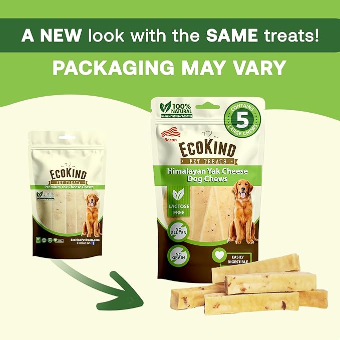 EcoKind Premium Gold Yak Cheese Himalayan Dog Chews, Healthy Dog Treats for Small Dogs, All Natural, High Protein Dog Chew, Bacon, Small - 16 Chews