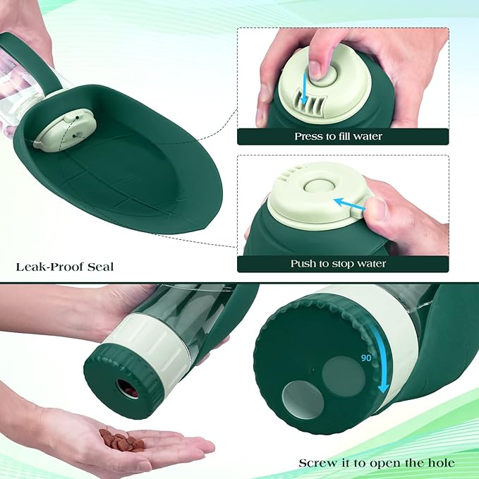 Dog Water Bottle Dispenser for Walking, Pet Water Feeder Container Portable with Drinking Cup Bowl Outdoor Hiking, Travel 20OZ Large Green