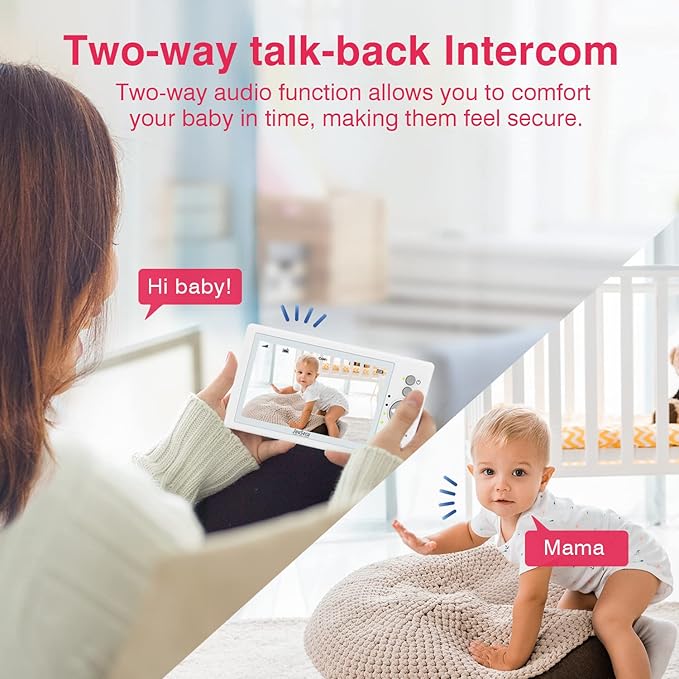Baby Camera Monitor with 29-Hour Battery, 5 Inch Large Split-Screen Video Baby Monitor with Camera and Audio, Baby Monitor No WiFi, Two-Way Talk, Night Vision, 1000ft Long Range, Ideal for Mom