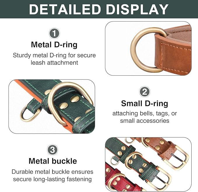 Personalized PU Leather Dog Collar with Custom Bronze Nameplate, Multi-Color, Soft Neoprene, Vintage Bronze Accessories, Optional Leash (Green, M (11-15 Inches))