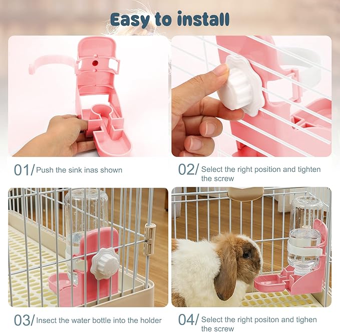 Rypet Rabbit Water Bottle No Drip - 17oz Hanging Water Fountain Automatic Dispenser Pet Cage Water Feeder for Bunny Chinchilla Guinea Pig Hedgehog Ferret Pink