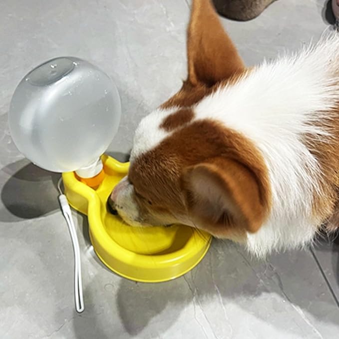 Portable Dog Water Bottle Dispenser, 17oz Dog Outdoor Water Bottle Bowl Foldable Pet Travel Eating Drinking Bottle Bowl (Yellow, 16.9oz)