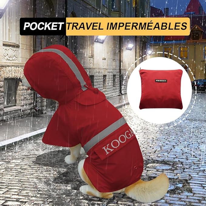 Dog Rain Coats for Small and Medium Dogs Waterproof, Raincoat Apparel Poncho Waterproof Dog Clothes Pet Jacket Dog Raincoats Jacket for Small Sized Dogs (Red,2XL)