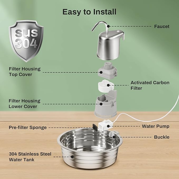 Cat Water Fountain, 4L/135OZ Stainless Steel Pet Fountain with 3 Filters Dog Water Dispenser, Dog Water Bowl Cat Drinking Fountains Watering Supplies with Ultra-Quiet Pump for Pets Indoor