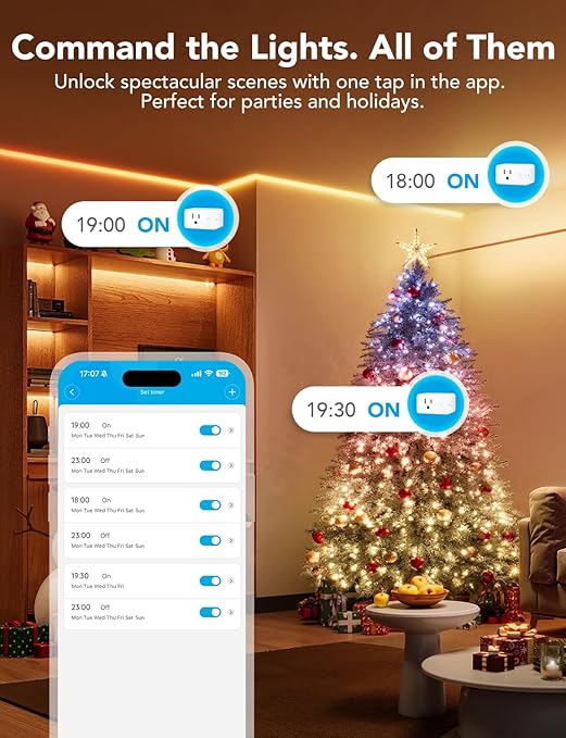 Govee Smart Plug with Energy Monitoring, WiFi Bluetooth Plug Work with Alexa and Google Assistant, 15A Smart Outlets with Timer & Group Controller, No Hub Required, ETL&FCC Certified for Home, 4 Pack