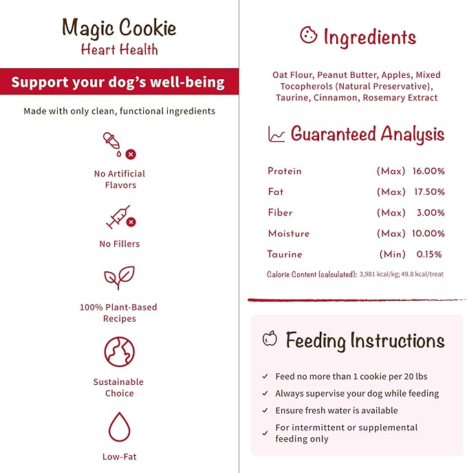 Pawco Dog Treats, Heart Health – Supports Heart Function & Vitality – Crunchy Dog Cookies with Peanut Butter, Apple & Taurine for Dogs – Functional & Healthy Rewards for Dogs – Magic Cookie – 8.8oz