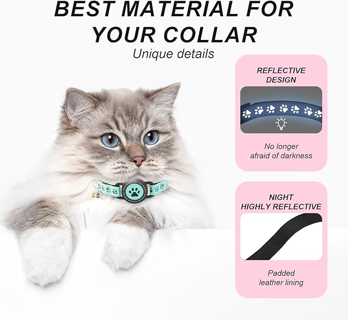 GPS Tracker for Cats, Waterproof GPS Cat Trackers Cats Collar with Bells, No Subscription, GPS Cat Collar, Adapt with Apple Find My (iOS Only) Finder Tag for items Pets Christmas Gift (Blue)