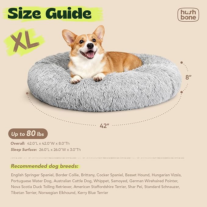 Extra Large Donut Calming Dog Bed with Orthopedic Memory Foam Dogs,42 Inch Pet Bed Cuddler Anti Anxiety with Comfort Cooling Gel,Removerable Waterproof Round Plush Cover Sofa for Machine Washable,Grey