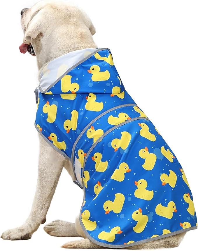 Dog Raincoats for Large Dogs Waterproof Hooded Rain Jacket with Reflective Strips Leash Hole & Poncho Adjustable Fit (ShinyDuck,XXL)