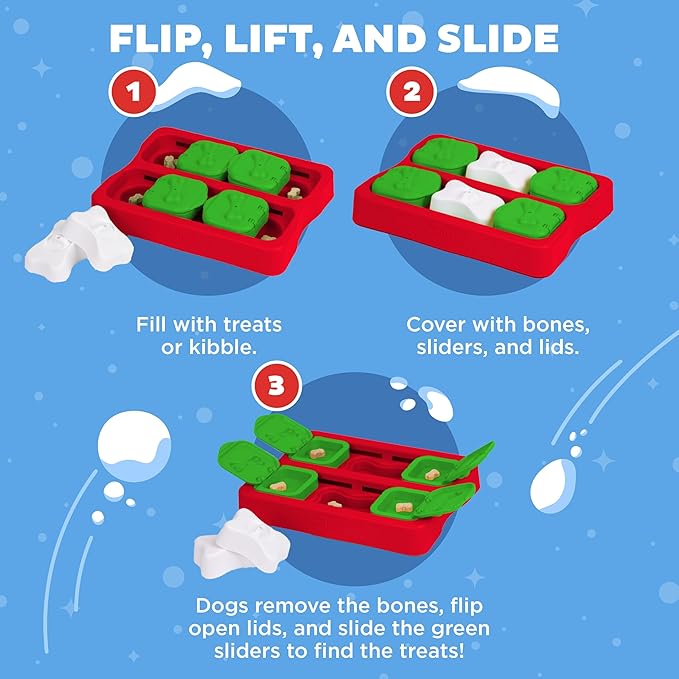 Outward Hound by Nina Ottosson Holiday Dog Brick Treat Puzzle Dog Toy, Level 2 Intermediate, Red, Small (Pack of 2)