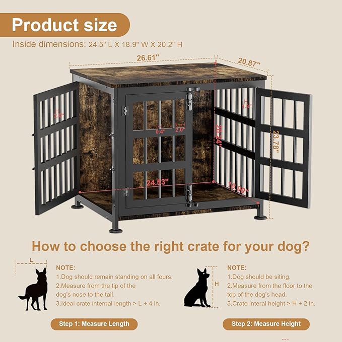27" Dog Crate Furniture for Small Dogs, Heavy Duty Dog Cage for Small & Medium Dogs with Wheels, Indoor Puppy Crate, 26.6" L x 20.9" W x 23.8" H, Decorate House as TV Stand, End Table — Rustic Brown