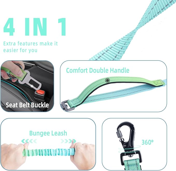 Roses&Poetry Hands Free Dog Leash for Medium Large Dogs Heavy Duty, No Pull Bungee Dog Running Waist Leash for Walking Training with Car Seatbelt 4-6FT