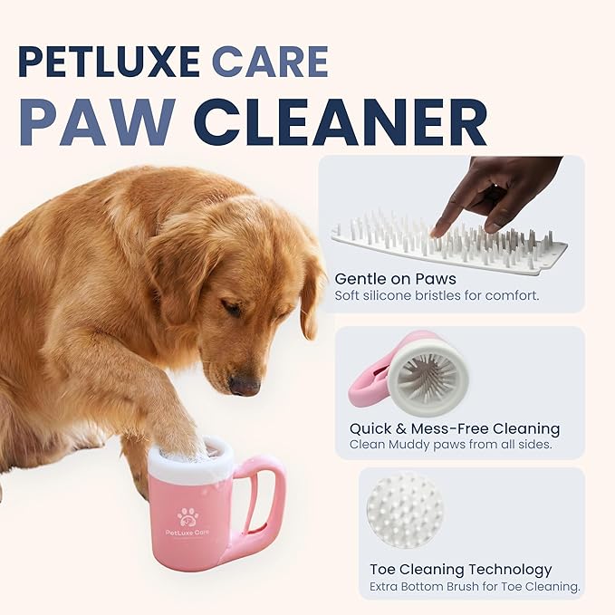 Dog Paw Cleaner Kit - Includes Paw Washer Cup, Towel, Pet Bath Brush & Moisturizing Balm - Dog Foot Washer for Muddy Paws, ideal for Small & Medium Dogs (Pink, Medium)
