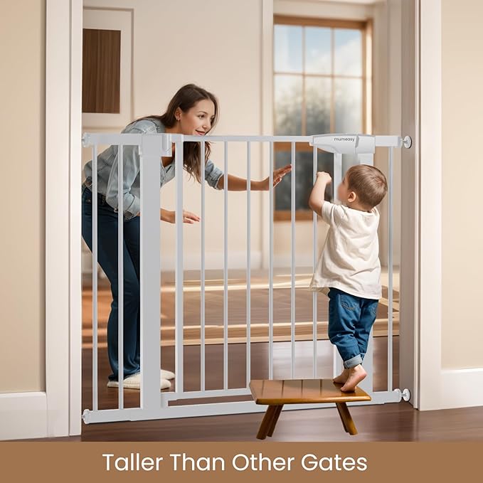 Mumeasy 36" High Extra Tall Dog Gate, 29.6"-40.5" Wide Pressure Mounted Tall Baby Gate for Dog, Auto Close Pet Gate with Door for Stairs,Doorways,House,White