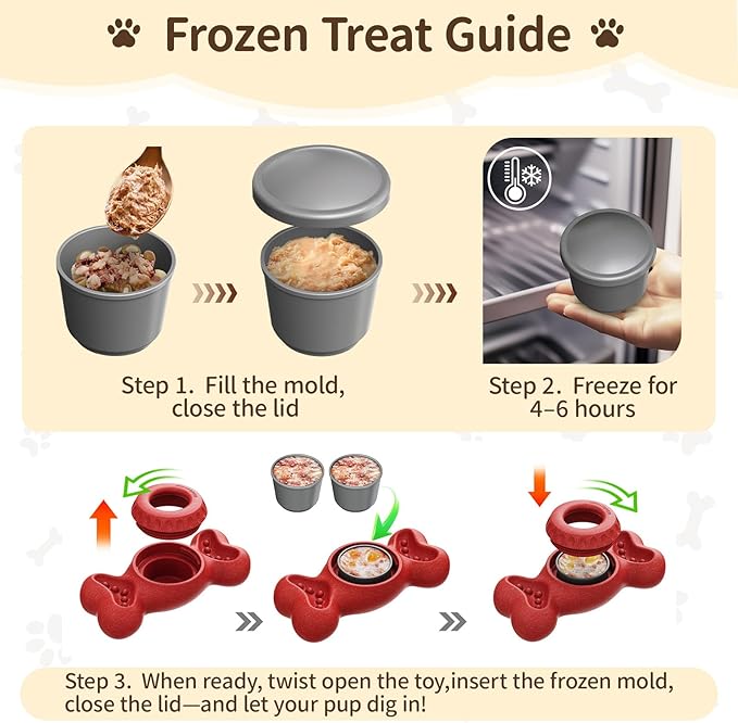 3-in-1 Enrichment Dog Toy for Aggressive Chewers, Frozen Treat Toy & Interactive Treat Dispenser with Peanut Butter Grooves, Long Lasting Chew Toy for Large Dogs, Easy to Clean, Red